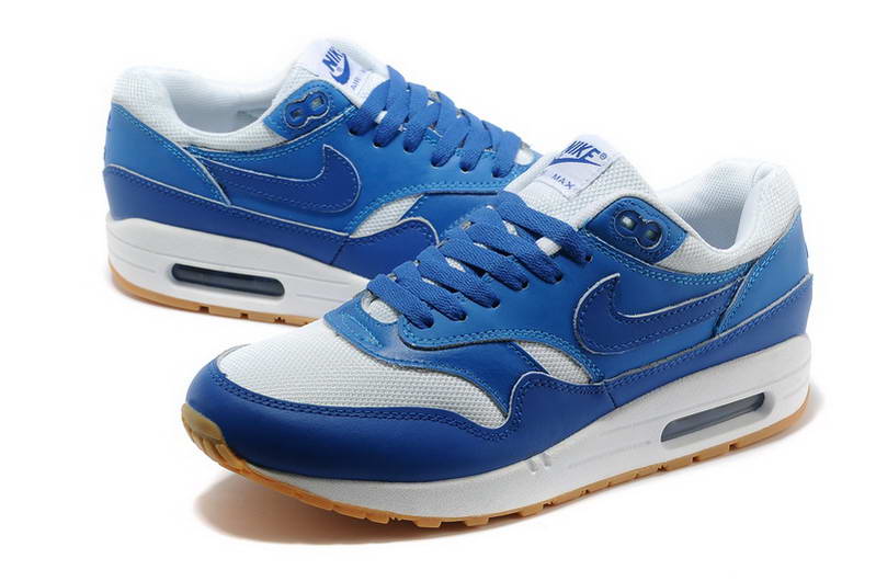 Nike Air Max 1 87 fourrure Hommes Blanc Bleu (1)